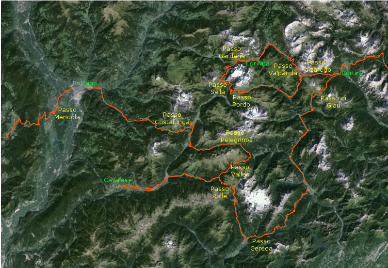 Map shows our wandering track through the Dolomites